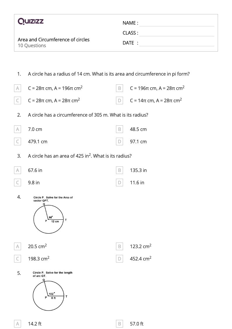 50+ area and circumference of circles worksheets for 9th Grade on