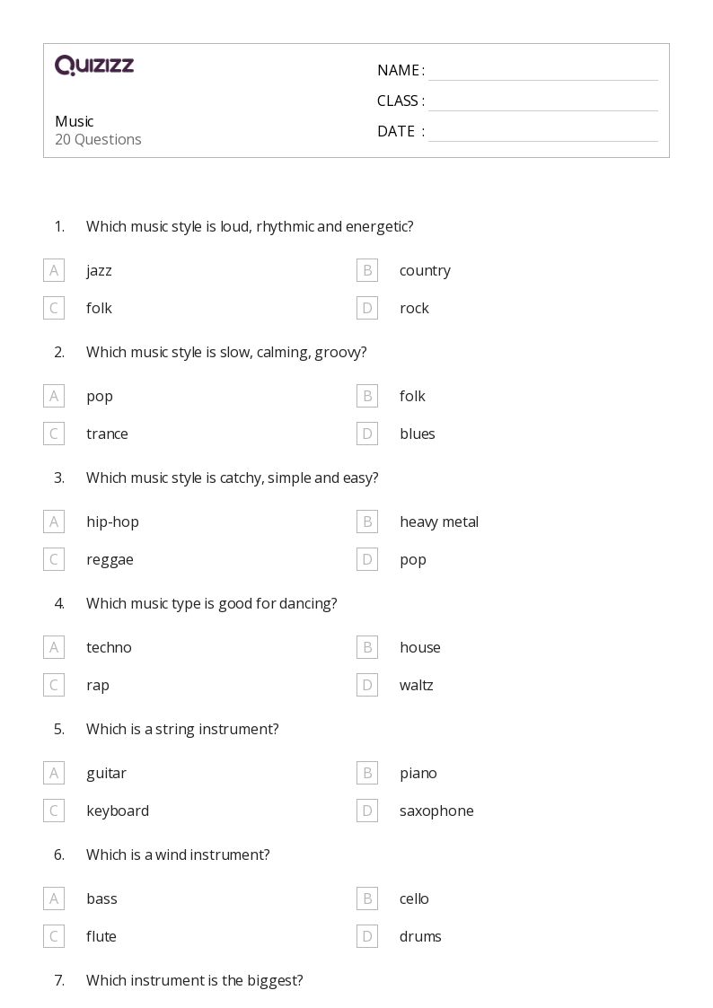 50+ Music worksheets for 8th Class on Quizizz Free & Printable