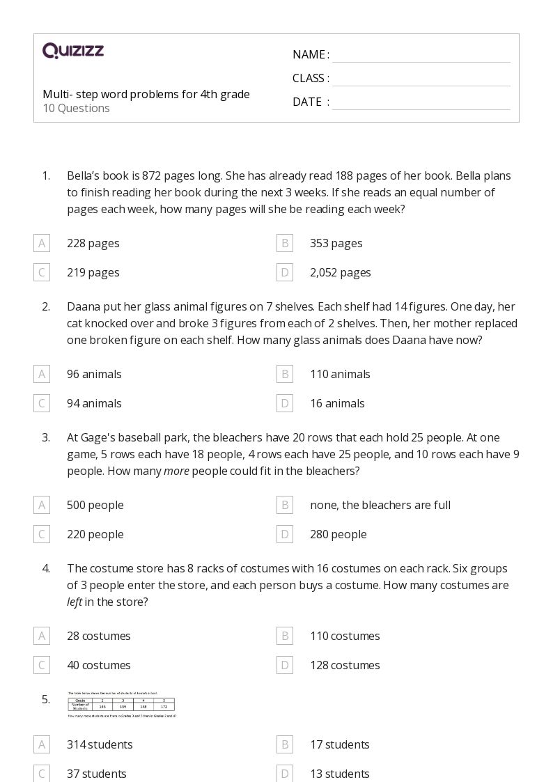 50+ MultiStep Word Problems worksheets for 5th Grade on Quizizz Free & Printable