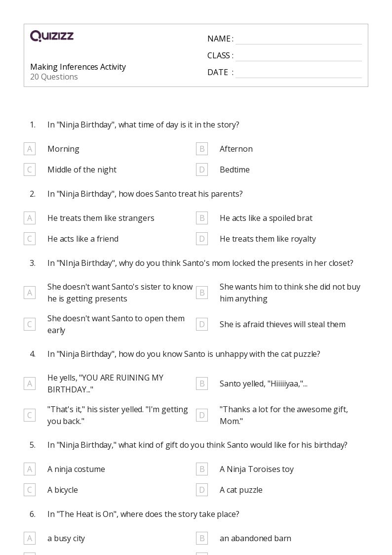 50+ Making Inferences worksheets for 7th Grade on Quizizz | Free
