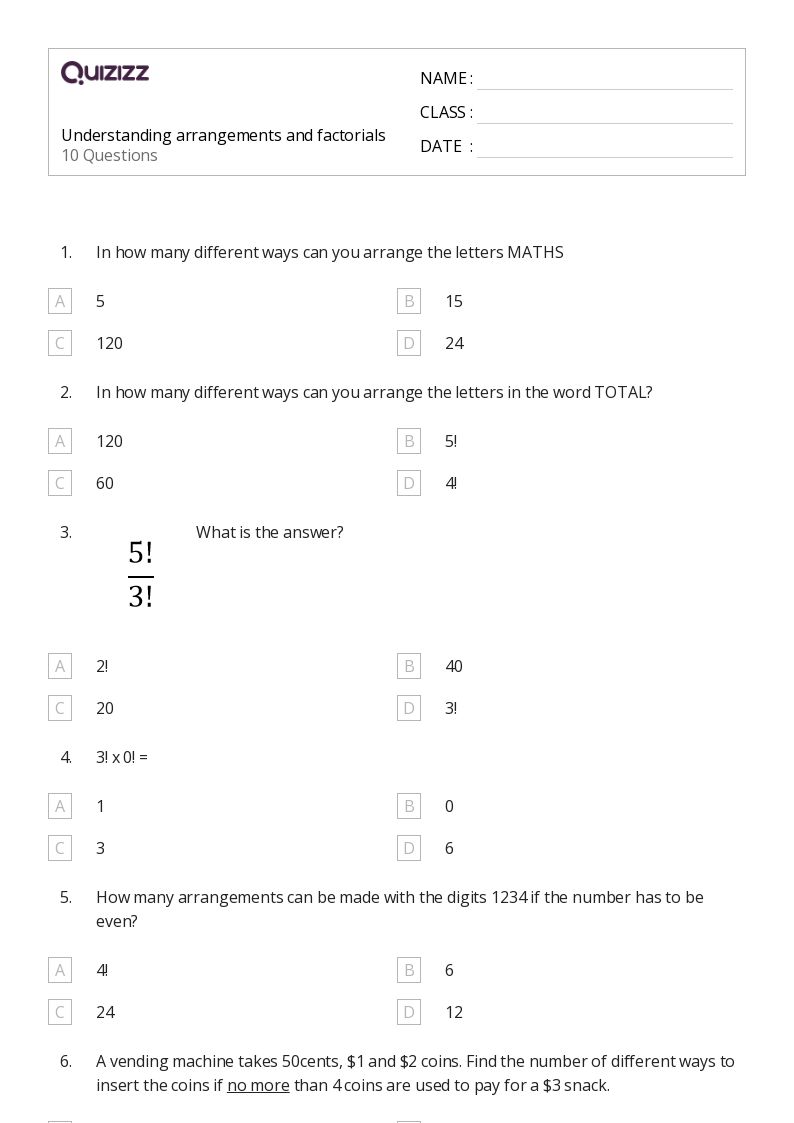 50+ factorials worksheets for 11th Grade on Quizizz Free & Printable