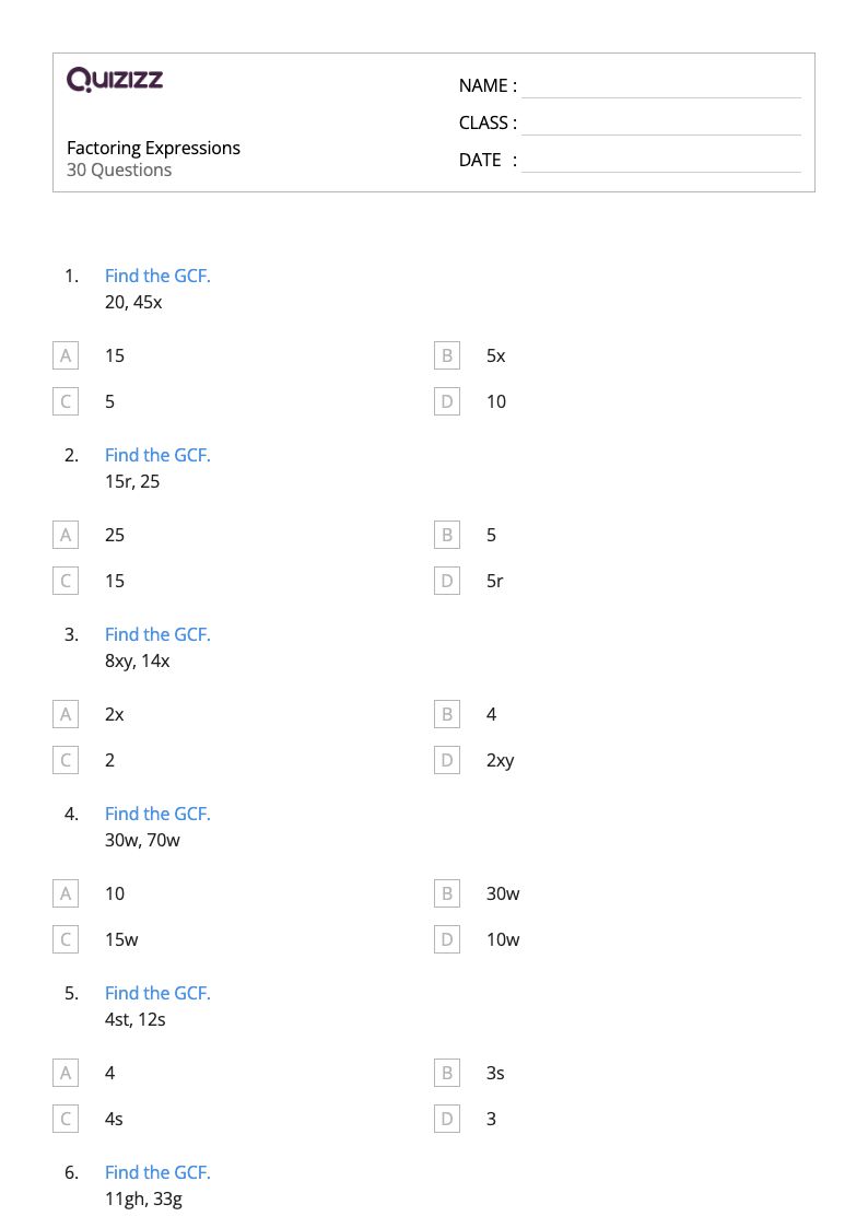 50+ Math worksheets for 6th Grade on Quizizz Free & Printable