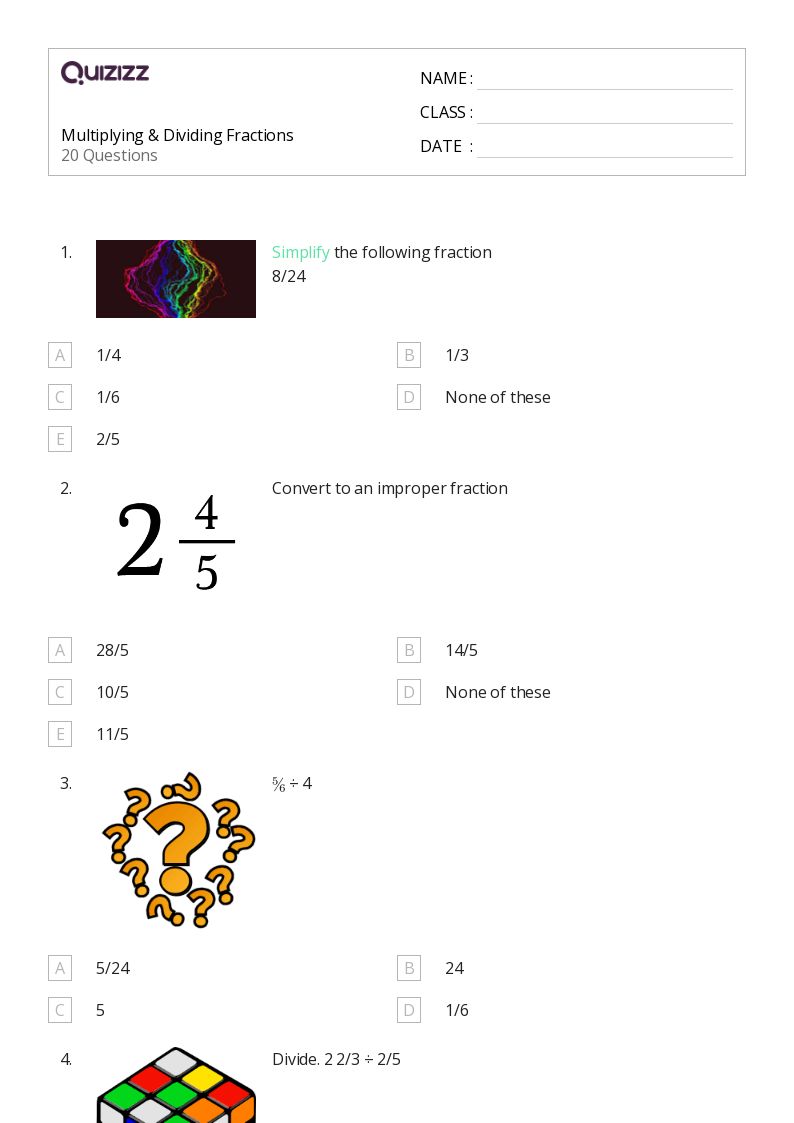 50+ Dividing Fractions worksheets for 8th Grade on Quizizz Free