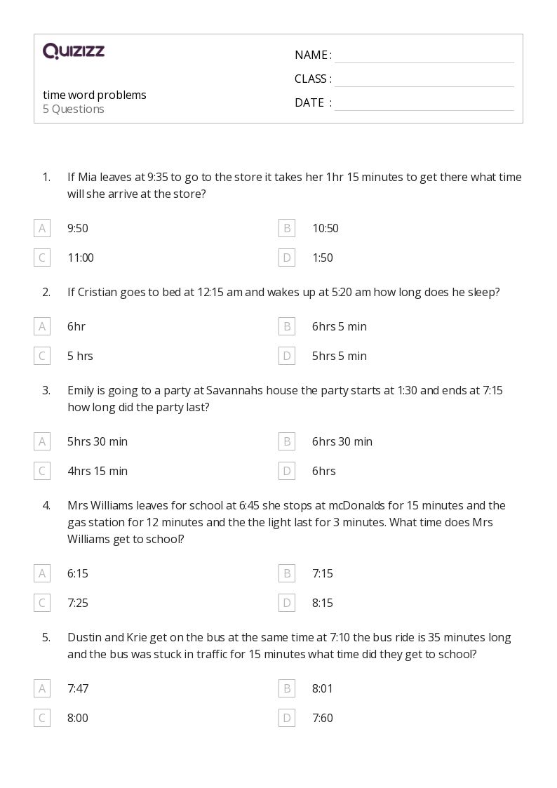 50+ Time Word Problems worksheets on Quizizz Free & Printable