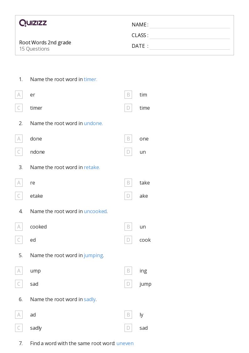 50+ Root Words worksheets for 2nd Grade on Quizizz | Free & Printable