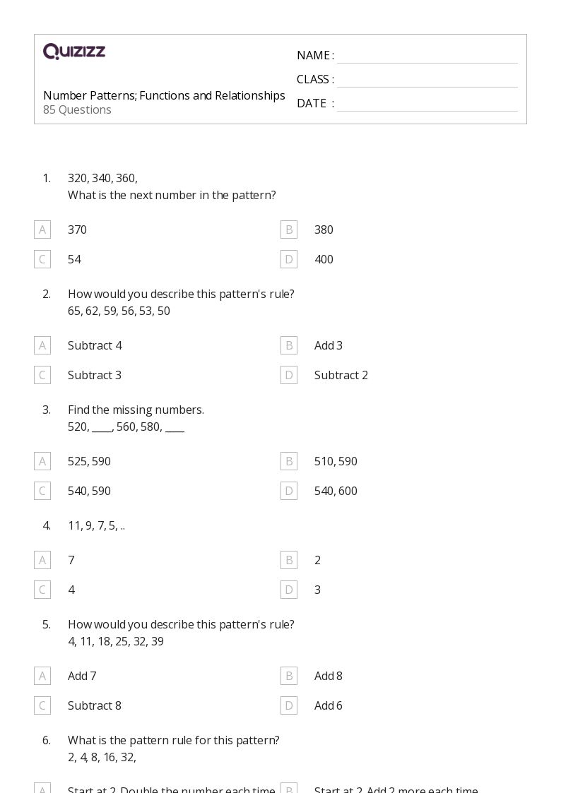 50+ Number Patterns worksheets for 8th Grade on Quizizz Free & Printable