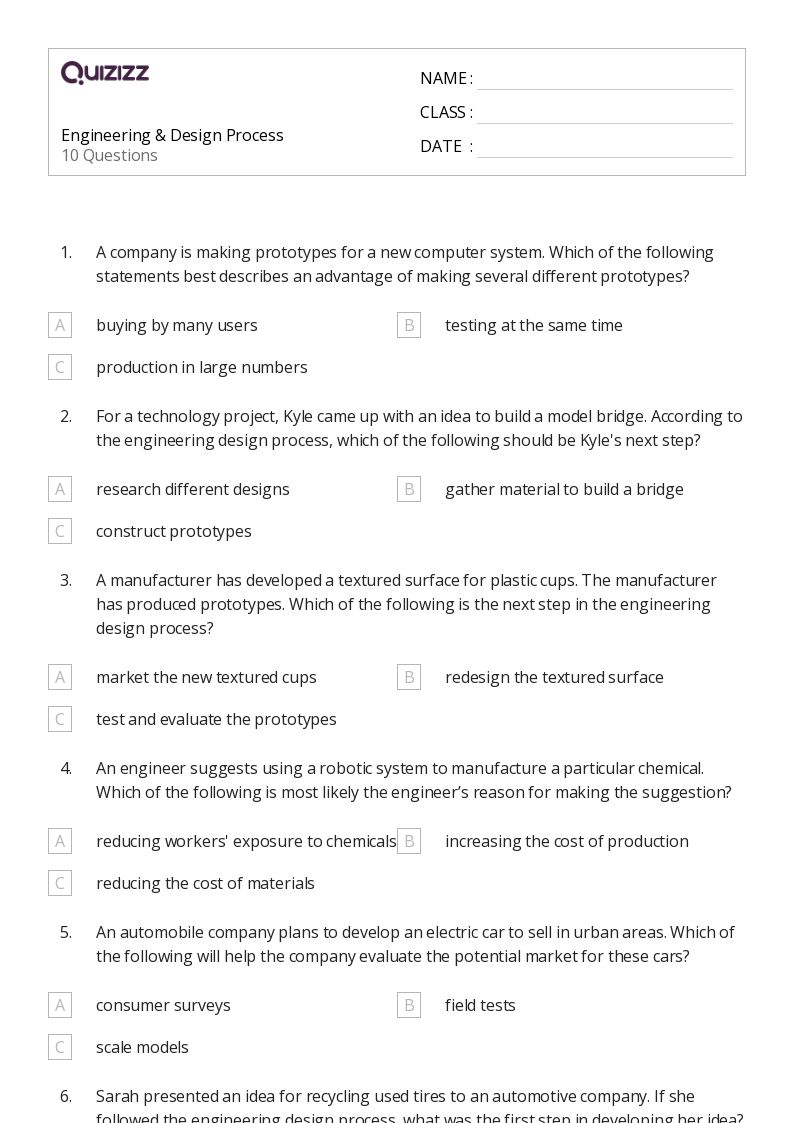 50+ Engineering Design worksheets on Quizizz Free & Printable