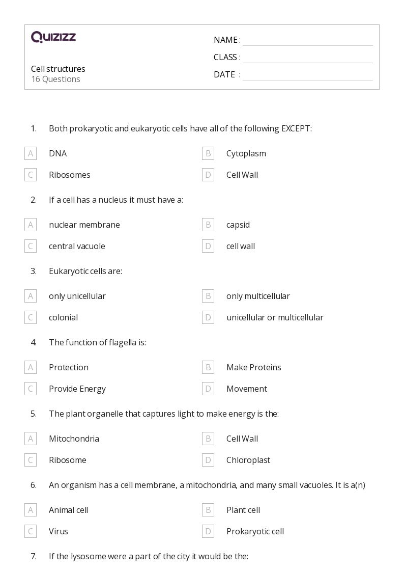 50+ structure of a cell worksheets for 9th Grade on Quizizz | Free