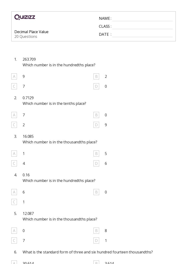 50+ Decimal Place Value worksheets for 4th Grade on Quizizz Free & Printable