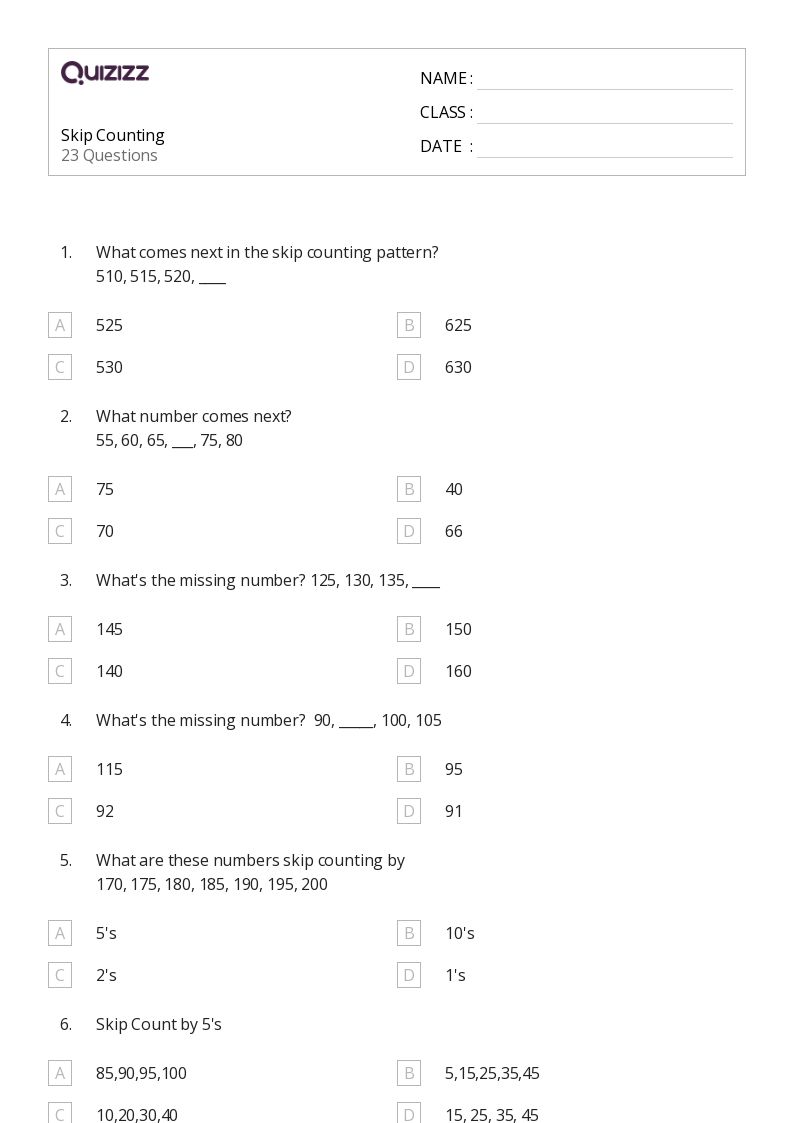 50+ Skip Counting worksheets for 2nd Grade on Quizizz Free & Printable