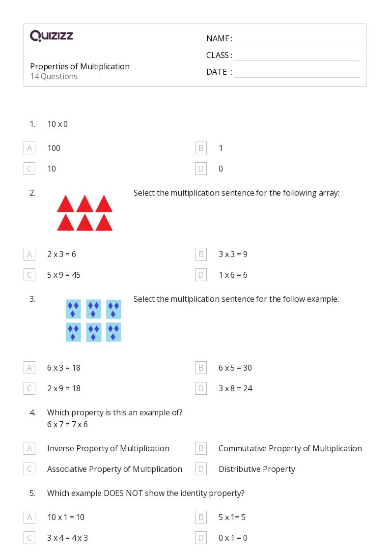 50+ Properties of Multiplication worksheets for 4th Grade on Quizizz Free & Printable