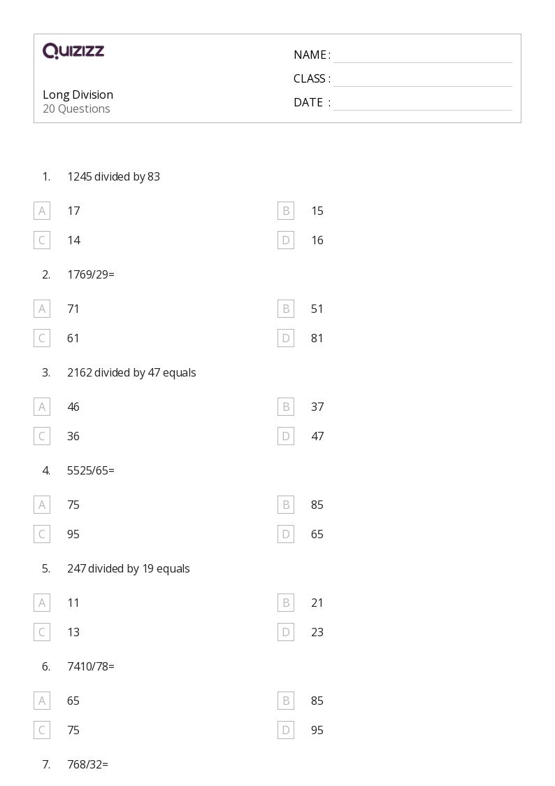 50+ Long Division worksheets for 8th Grade on Quizizz | Free & Printable