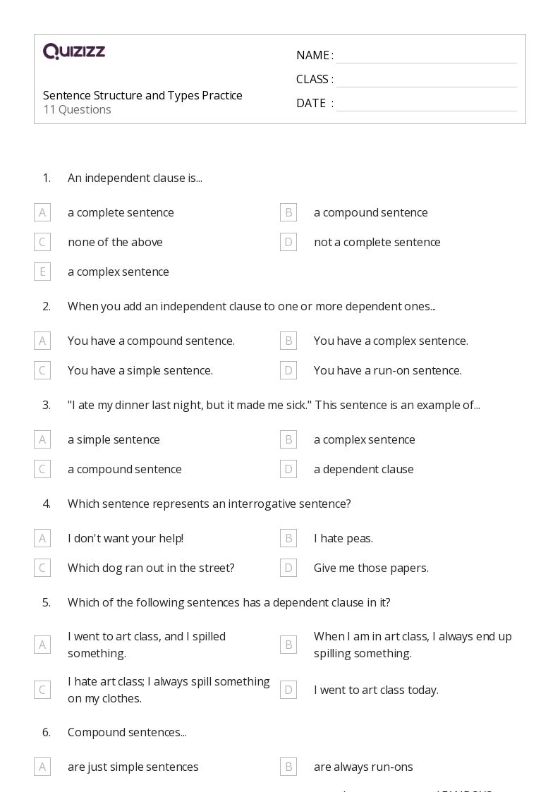 50+ Sentence Structure worksheets for 8th Grade on Quizizz Free & Printable