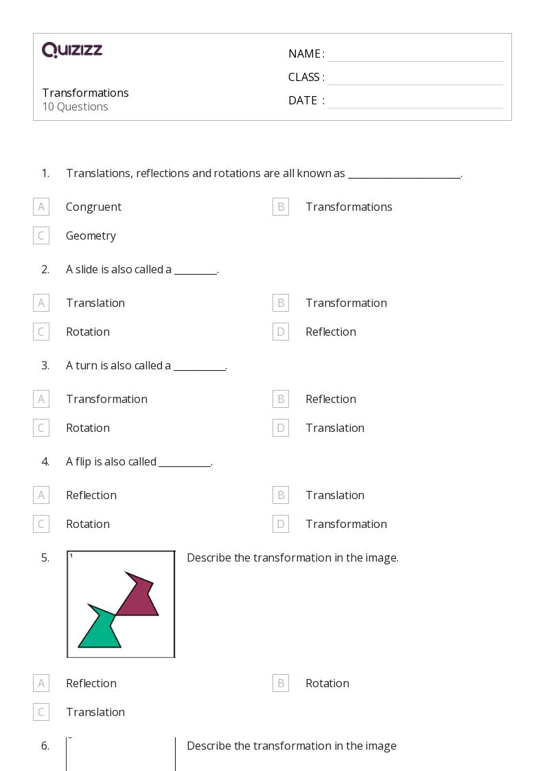 50+ Transformations worksheets for 8th Grade on Quizizz | Free & Printable