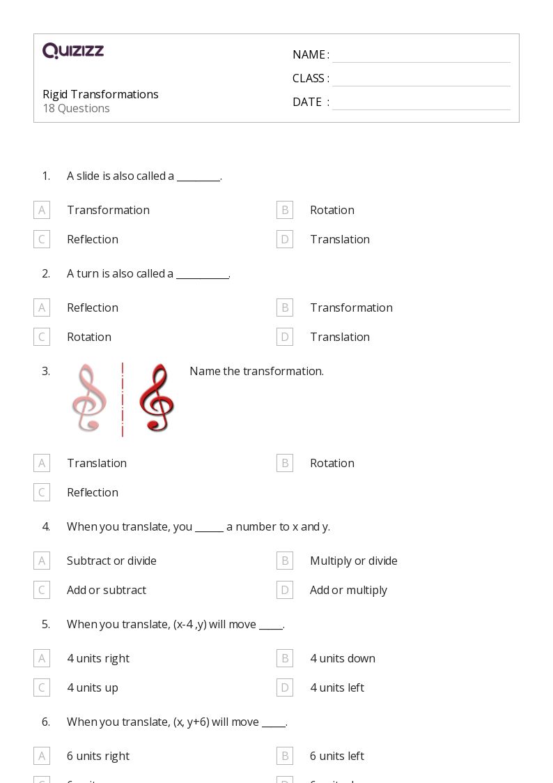 50+ Transformations worksheets for 6th Grade on Quizizz Free & Printable