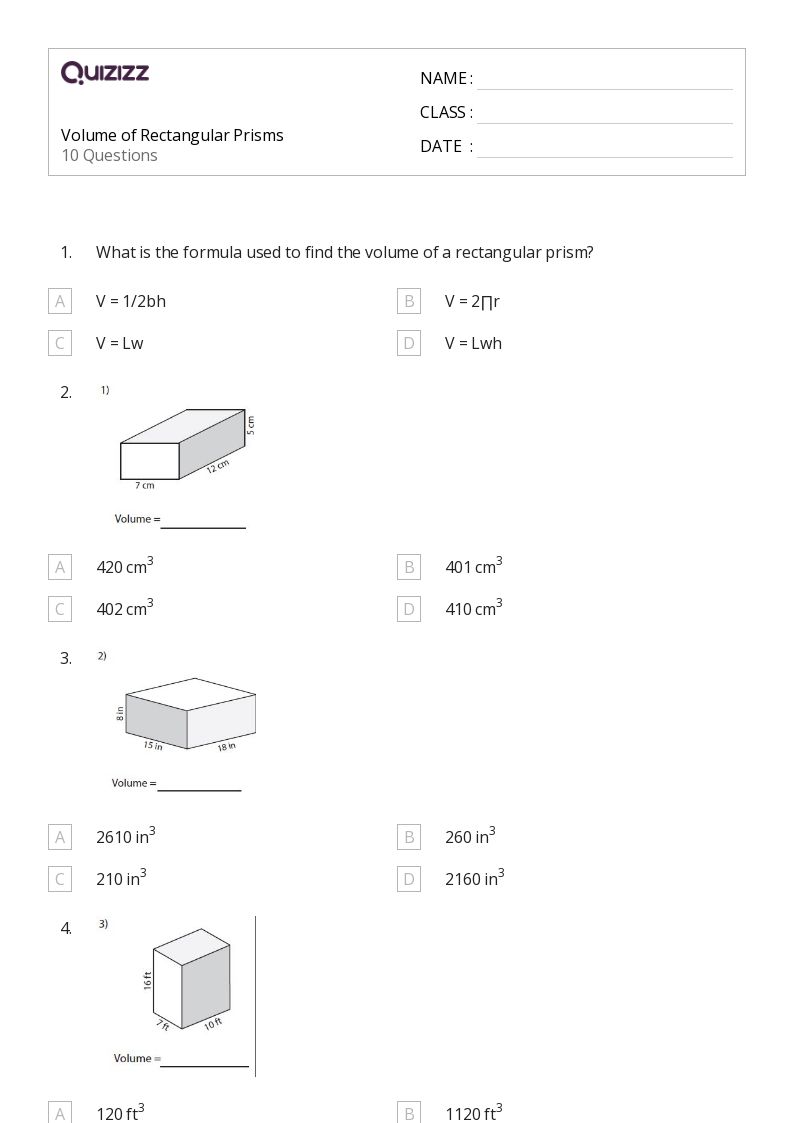 50+ Volume of a Rectangular Prism worksheets for 5th Grade on Quizizz