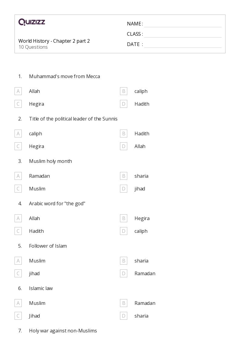 50+ World History worksheets on Quizizz Free & Printable