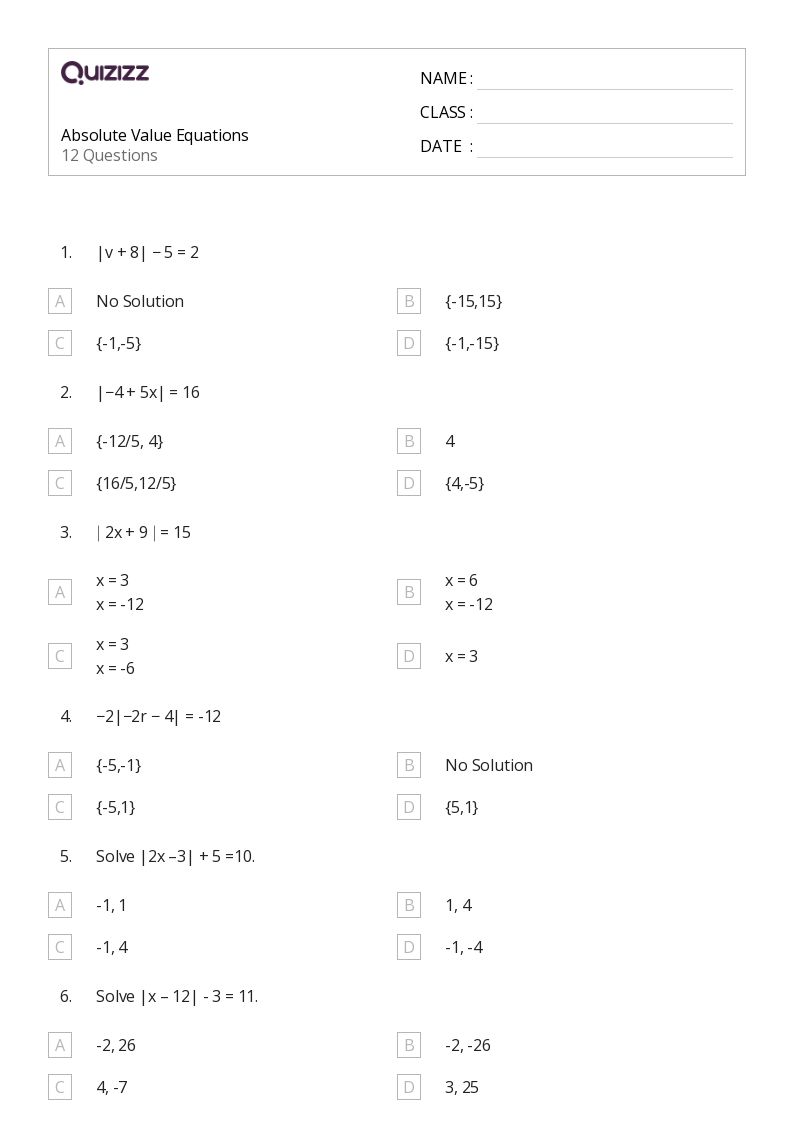 50+ absolute value equations functions and inequalities worksheets for