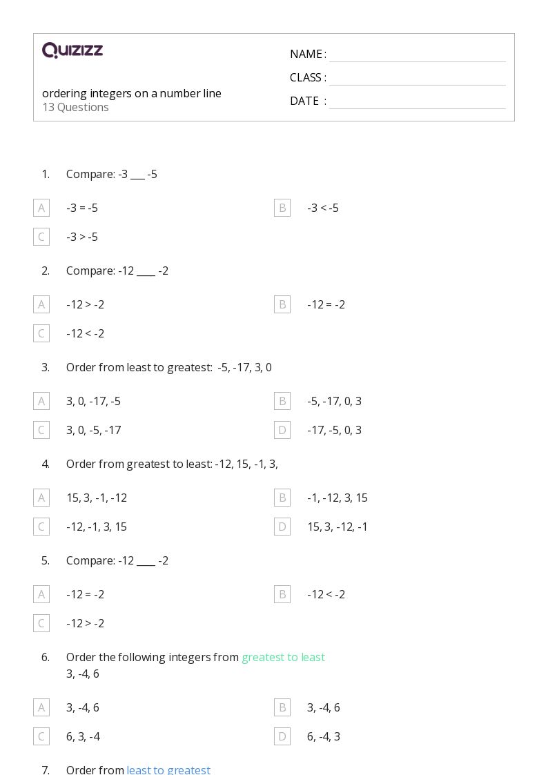 50+ Addition on a Number Line worksheets for 6th Year on Quizizz Free & Printable