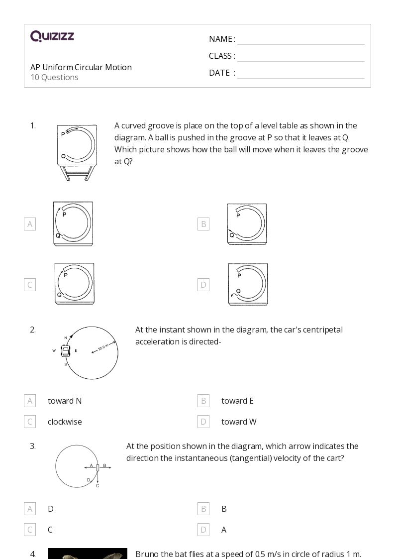 50+ centripetal acceleration worksheets for 11th Grade on Quizizz Free & Printable