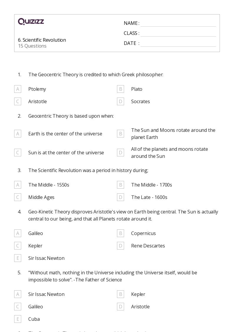 50+ the scientific revolution worksheets on Quizizz | Free & Printable