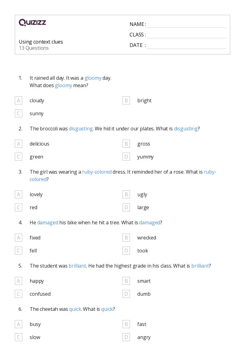 50+ Determining Meaning Using Context Clues worksheets for 2nd Class on Quizizz Free & Printable