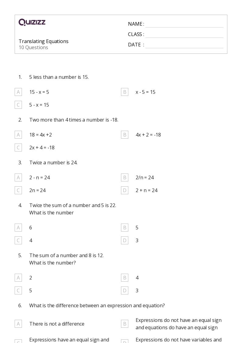 50+ Understanding Expressions and Equations worksheets for 7th Grade on Quizizz Free & Printable