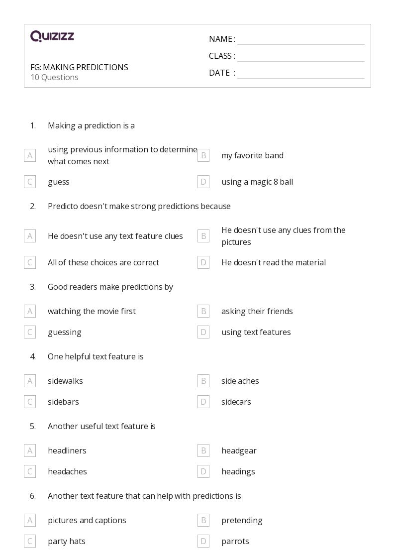 50+ Making Predictions worksheets for 5th Class on Quizizz Free & Printable