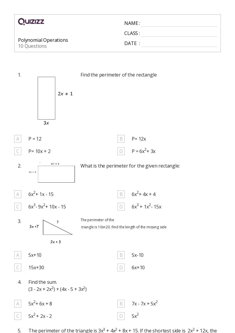 50+ Polynomial Operations worksheets on Quizizz Free & Printable