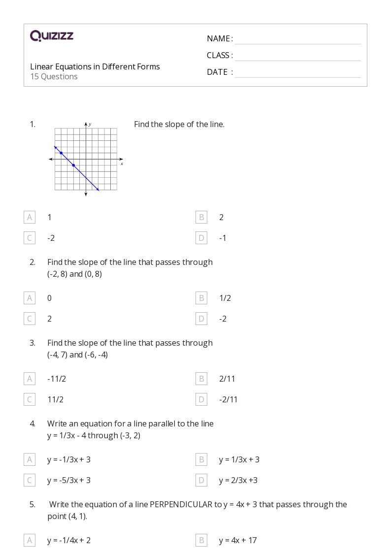 50+ Linear Equations worksheets for 8th Grade on Quizizz | Free & Printable