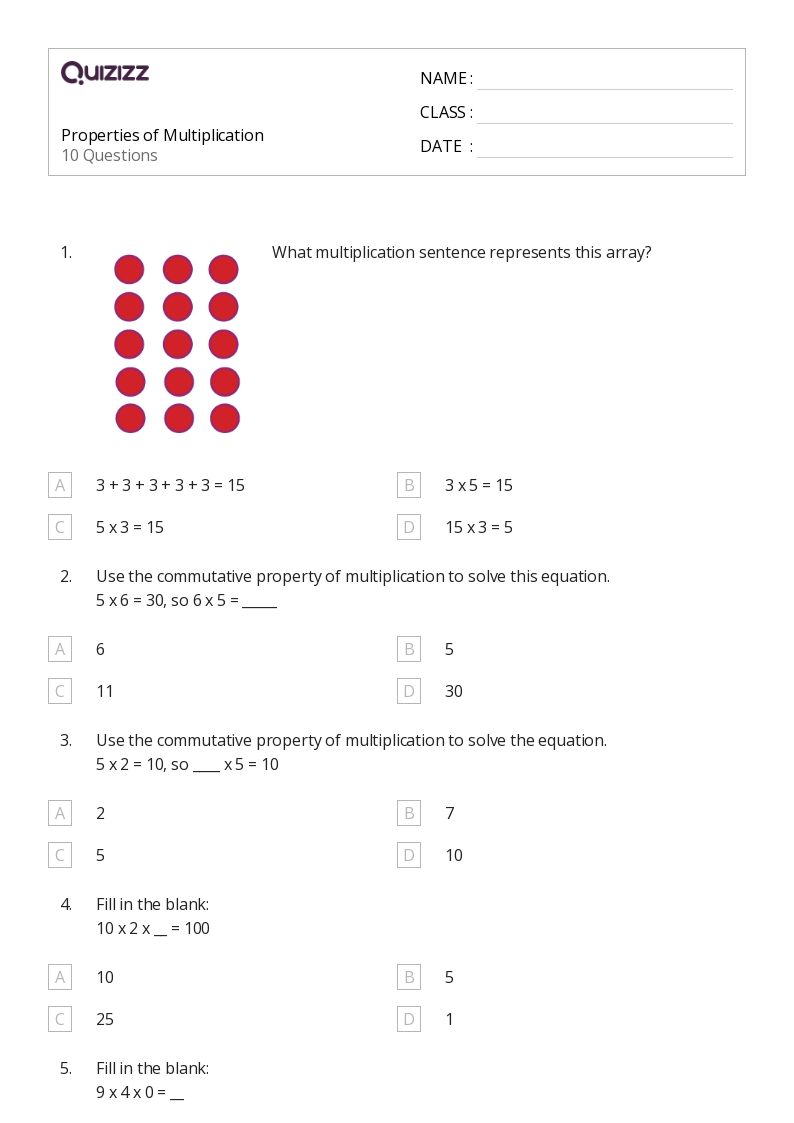 50+ Properties of Multiplication worksheets for 3rd Grade on Quizizz