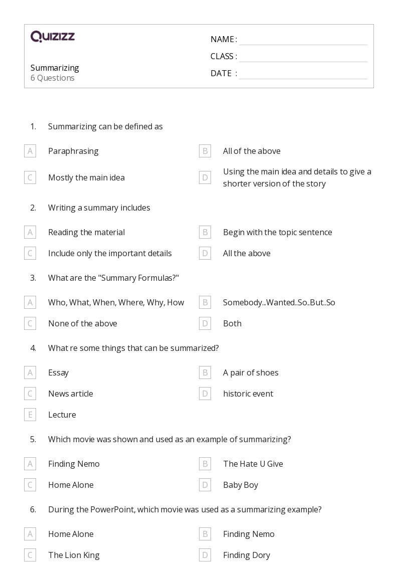 50+ Summarizing worksheets for 8th Grade on Quizizz Free & Printable