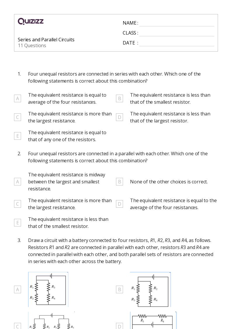 50+ series and parallel resistors worksheets for 10th Class on Quizizz