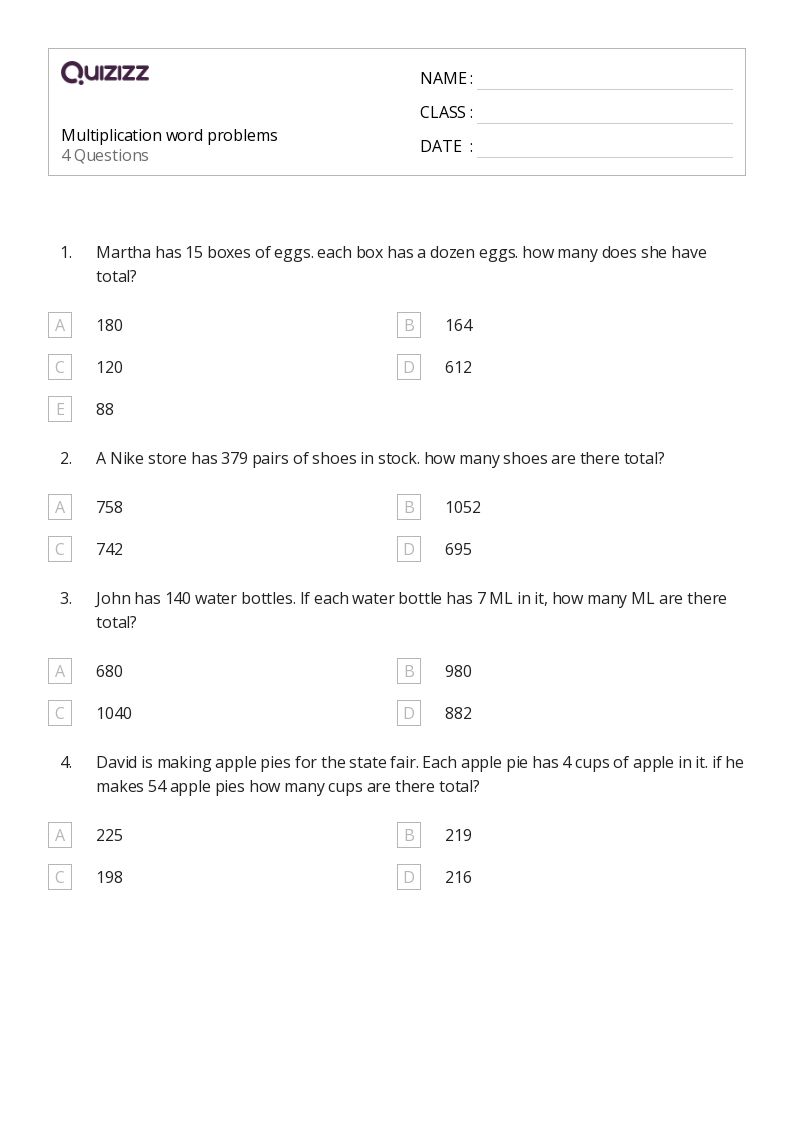 50+ Multiplication Word Problems worksheets on Quizizz Free & Printable