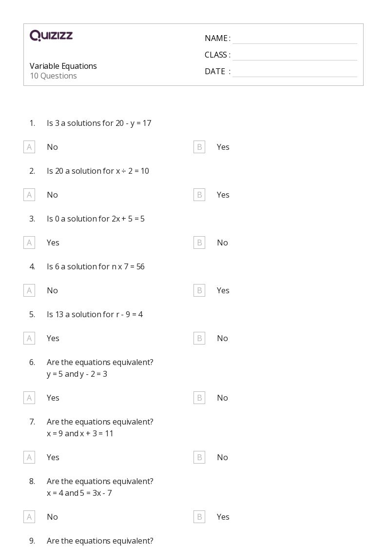 50+ One-Variable Equations worksheets on Quizizz | Free & Printable