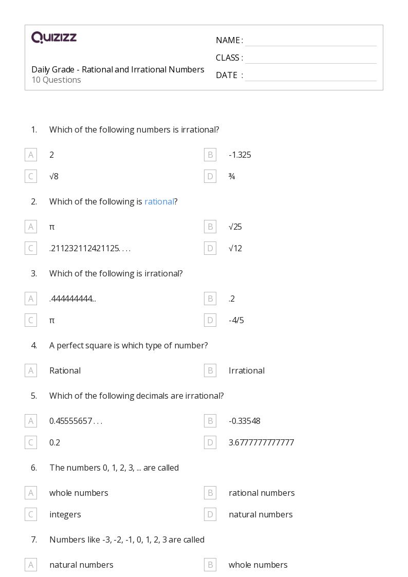 50+ Irrational Numbers worksheets for 8th Grade on Quizizz Free & Printable