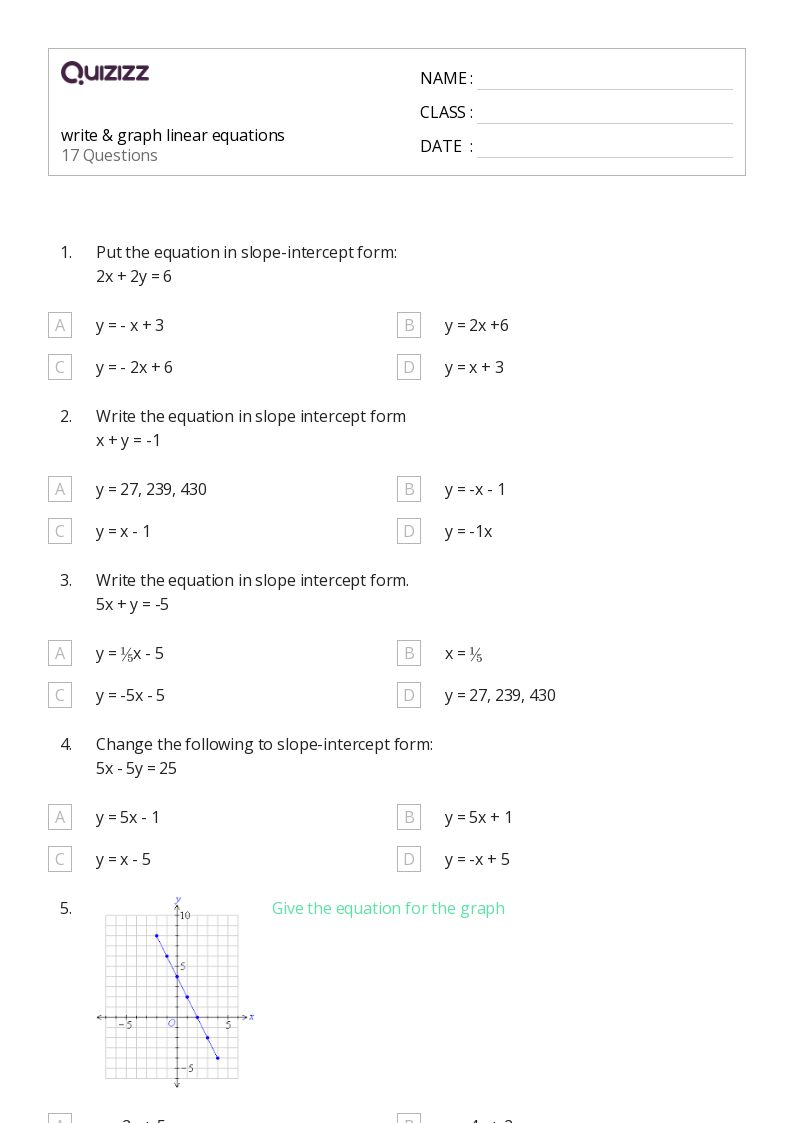 50+ Linear Equations worksheets for 7th Grade on Quizizz Free & Printable