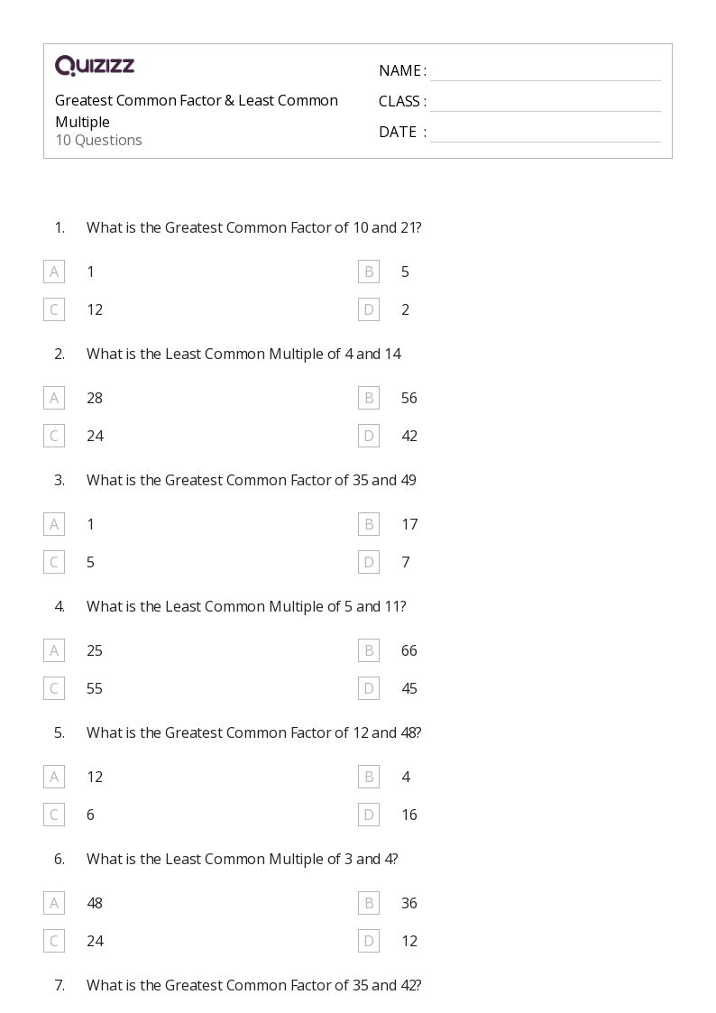 50+ Least Common Multiple worksheets for 6th Year on Quizizz | Free