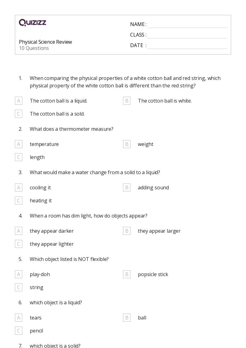 50+ Physical Science worksheets for 2nd Grade on Quizizz Free & Printable