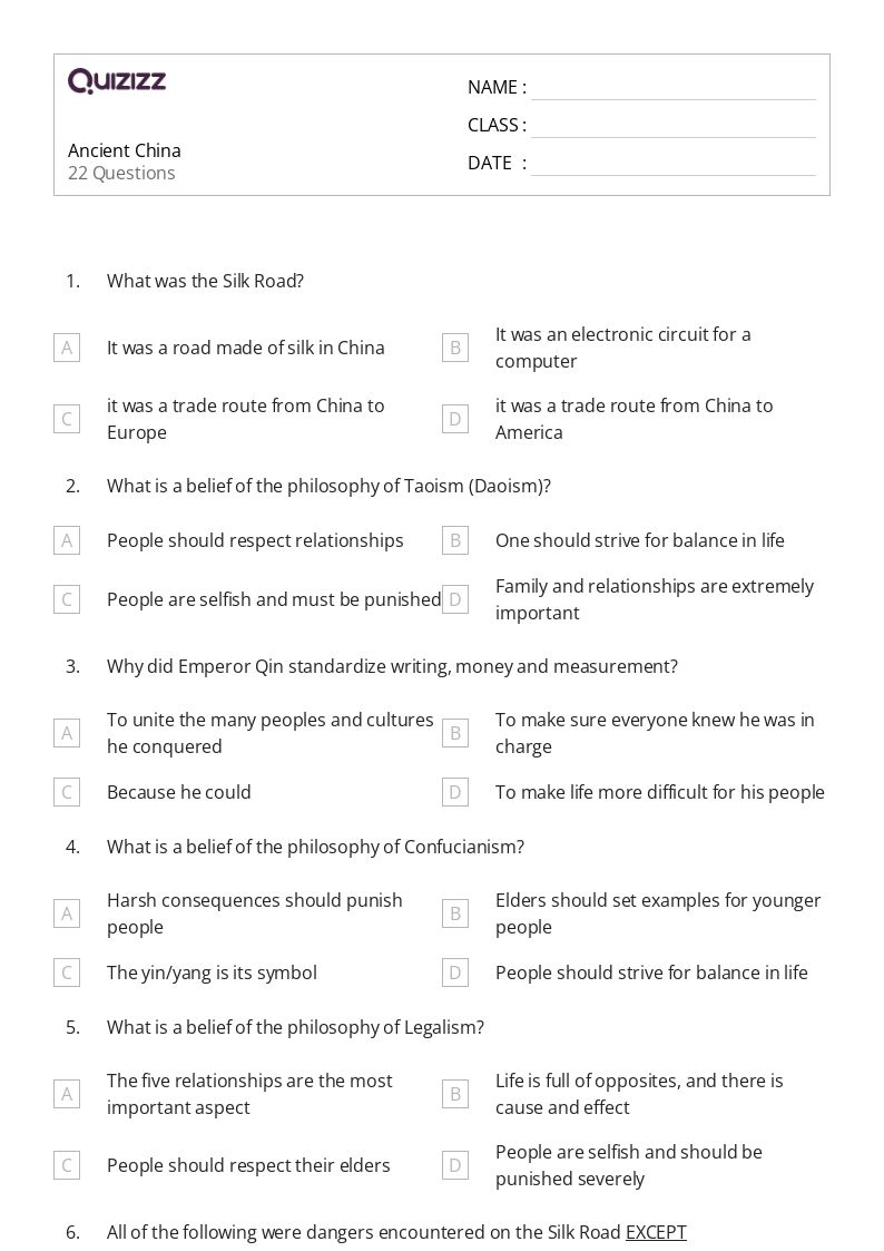 50+ ancient china worksheets for 7th Grade on Quizizz | Free & Printable