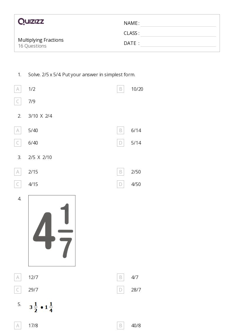 50+ Multiplying Fractions worksheets for 6th Grade on Quizizz Free & Printable