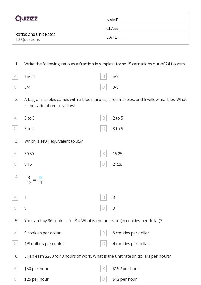 50+ Unit Rates worksheets on Quizizz Free & Printable