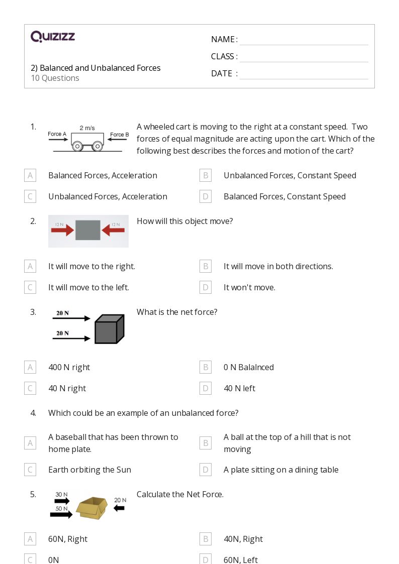 50+ Forces and Interactions worksheets for 7th Year on Quizizz Free & Printable