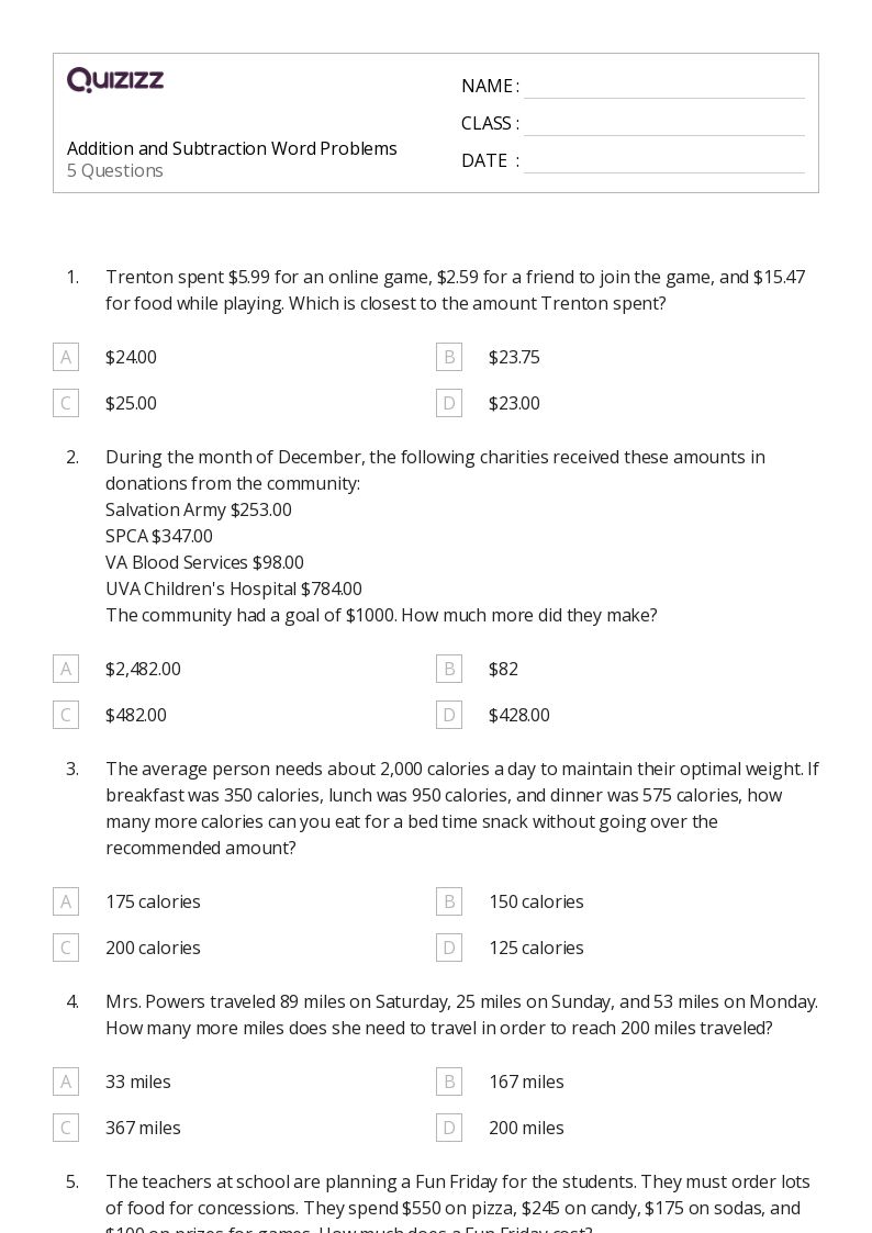 50+ Subtraction Word Problems worksheets for 6th Grade on Quizizz Free & Printable