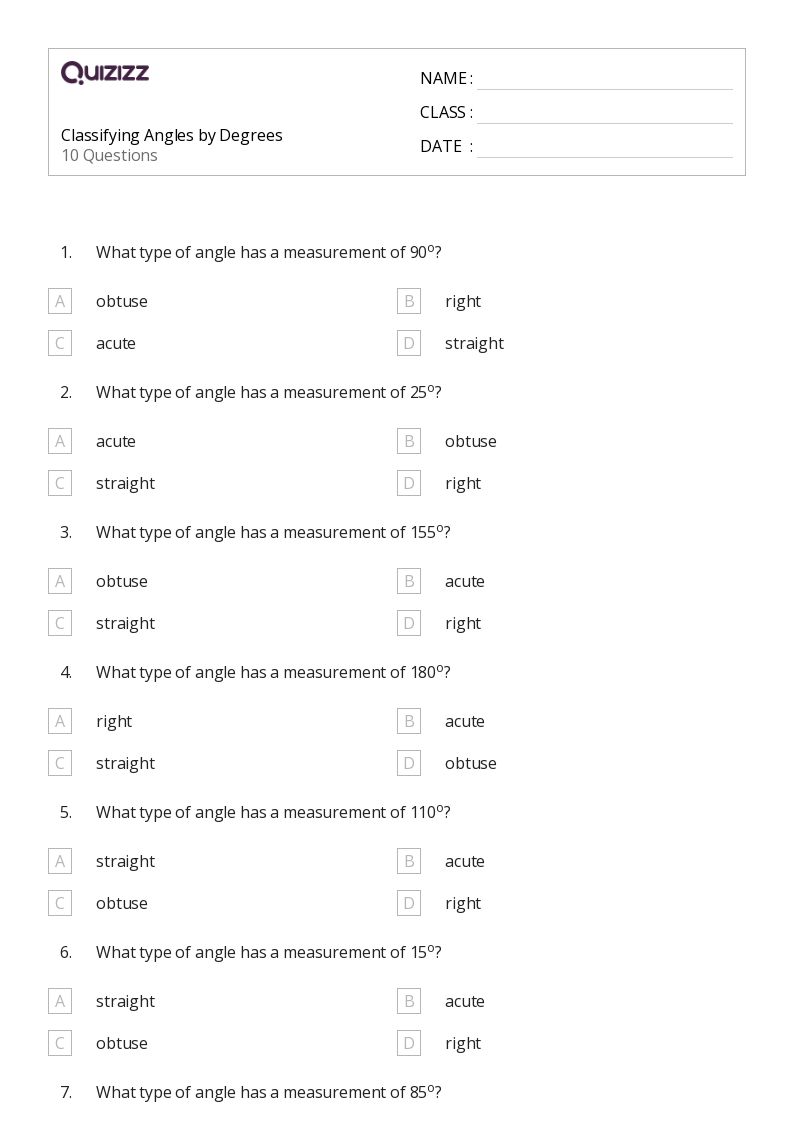 50+ Angles worksheets for 1st Class on Quizizz Free & Printable