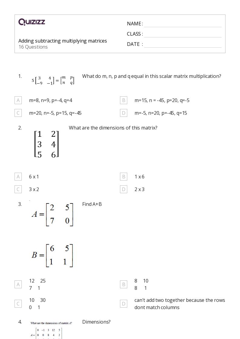 50+ Matrices worksheets for 11th Grade on Quizizz Free & Printable