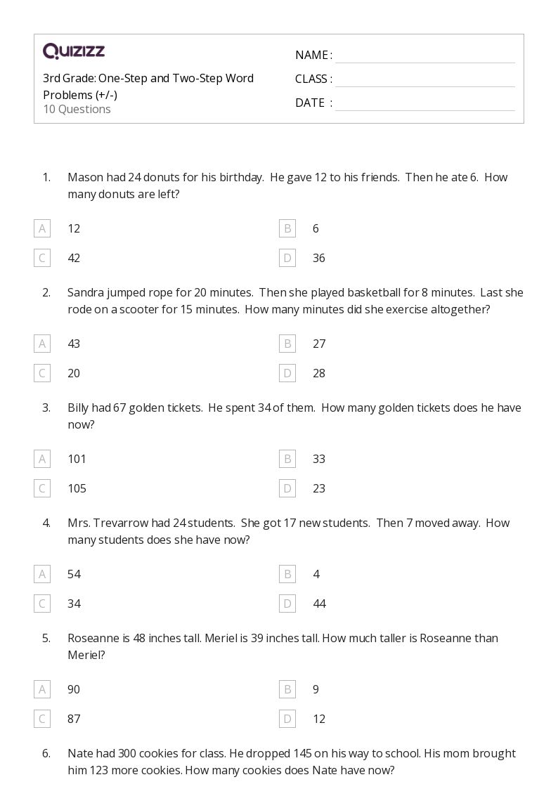 Printable TwoStep Word Problems Worksheets for Grade 5 Quizizz