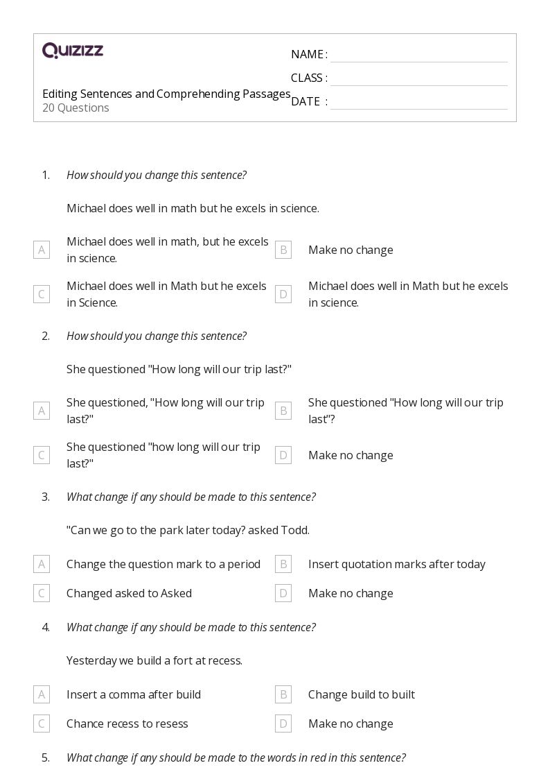 50+ Editing worksheets for 7th Grade on Quizizz | Free & Printable