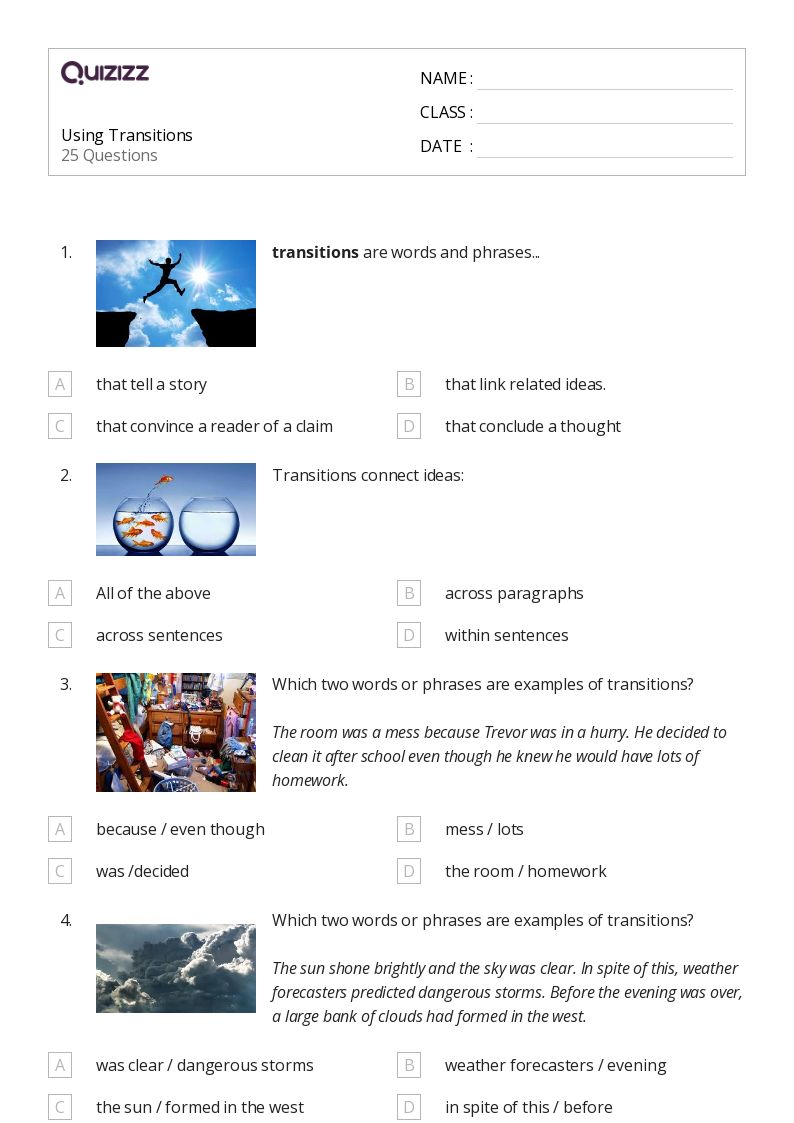 50+ Transition Words worksheets for 7th Grade on Quizizz | Free & Printable