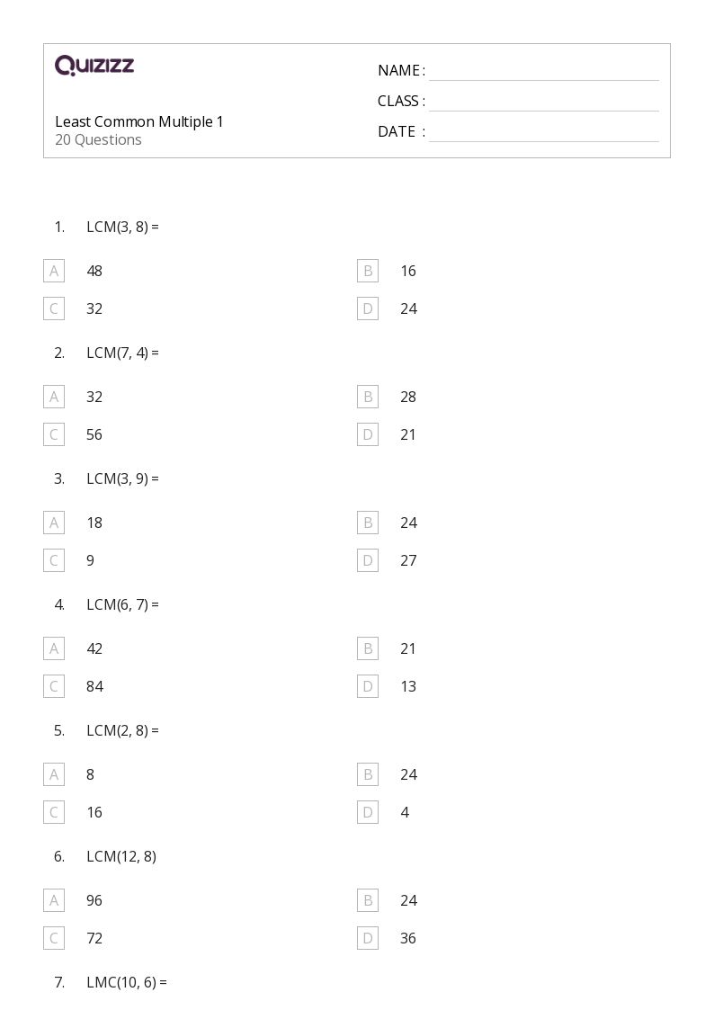 50+ Least Common Multiple worksheets on Quizizz | Free & Printable